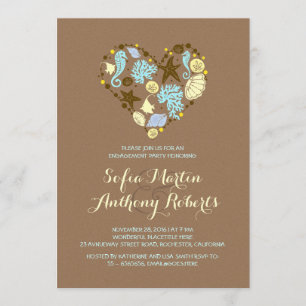 cute love heart beach engagement party invitation