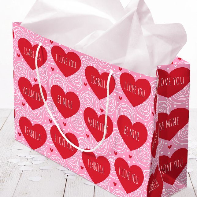Cute Love Heart Custom Text Modern Valentine's Day Large Gift Bag (Creator Uploaded)