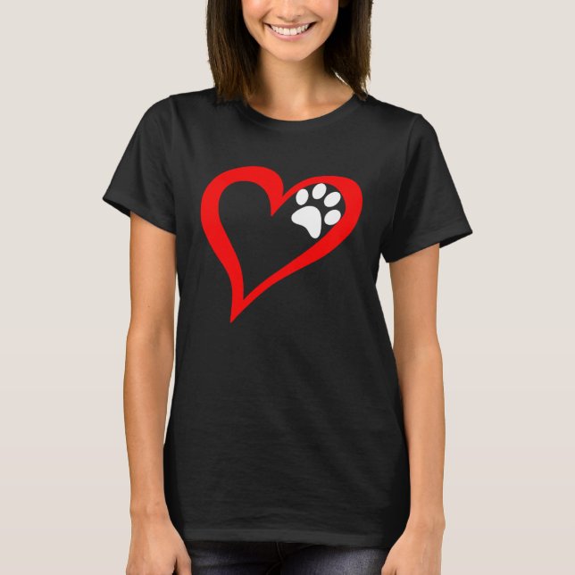 Cute Love Heart Dog Cat Paw Print T-Shirt (Front)