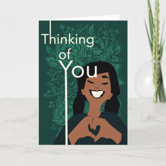 Cute Love Heart Floral Green Thinking of You  Thank You Card