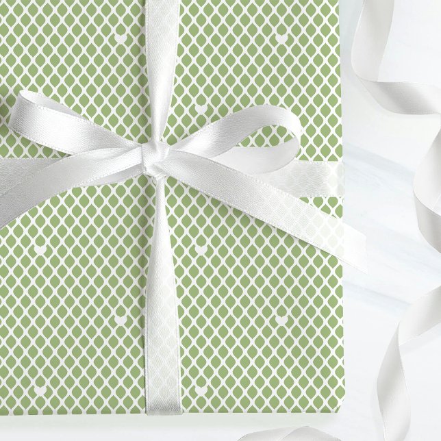 Cute Love Heart Lattice Mesh Pretty Green Birthday Wrapping Paper (Creator Uploaded)