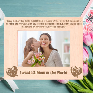 Cute Love Heart Message Mothers Day Gift Wooden Etched Frames
