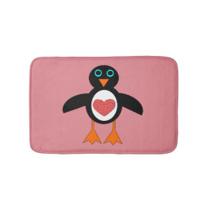 Cute Love Heart Penguin Bath Mat