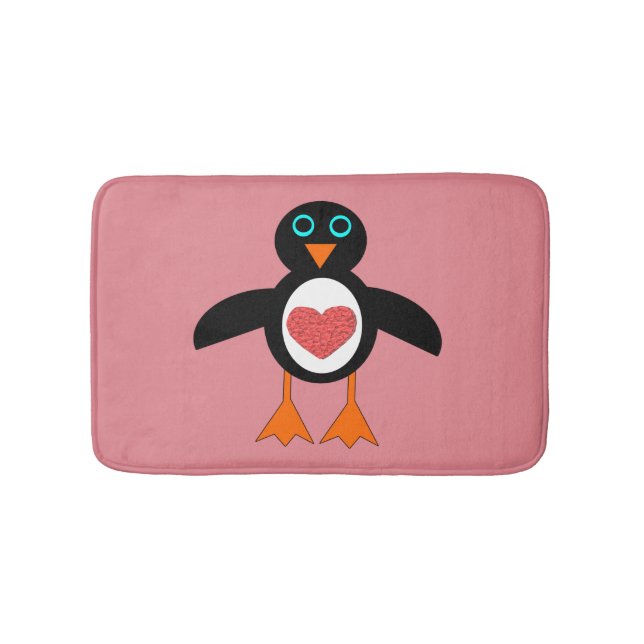 Cute Love Heart Penguin Bath Mat (Front)
