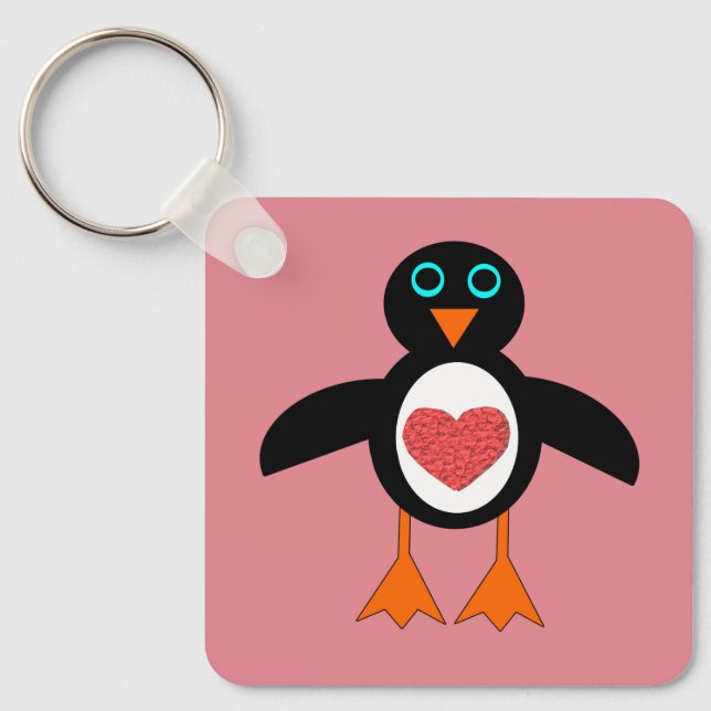 Cute Love Heart Penguin Custom Key Ring (Front)