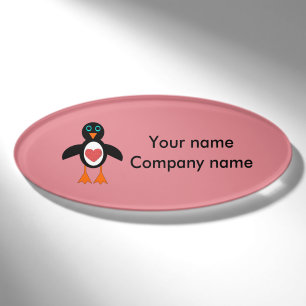 Cute Love Heart Penguin Custom Name Tag