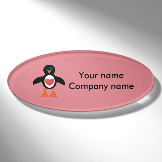 Cute Love Heart Penguin Custom Name Tag (Front)
