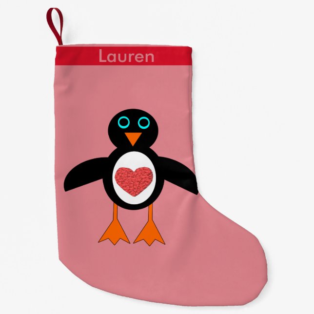 Cute Love Heart Penguin Custom Stocking (Front)