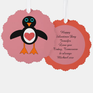 Cute Love Heart Penguin Custom Tree Decoration Card