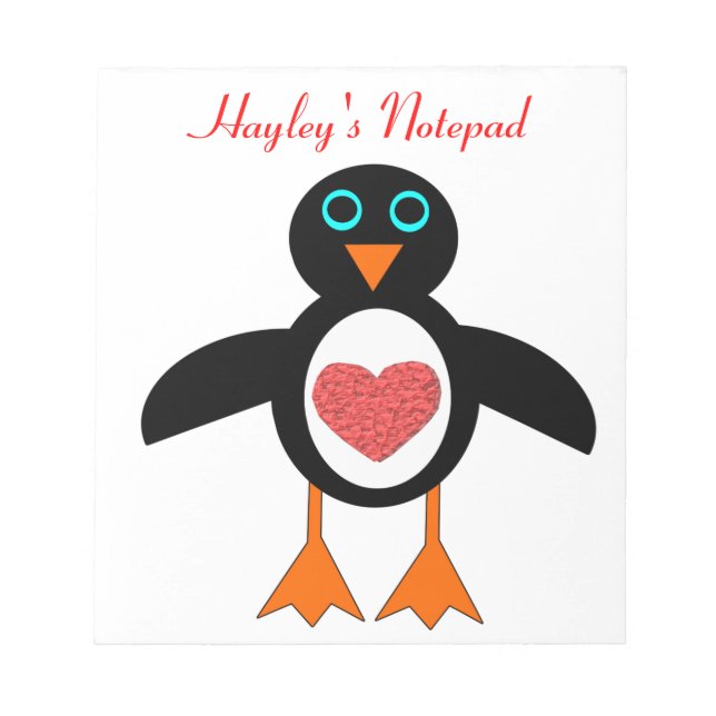 Cute Love Heart Penguin Customisable Notepad (Front)