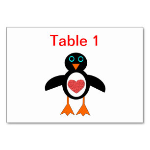 Cute Love Heart Penguin Customisable Tablecard Table Number