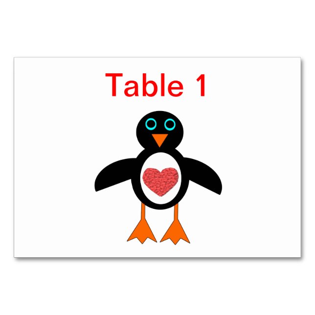 Cute Love Heart Penguin Customisable Tablecard Table Number (Front)