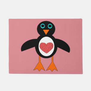 Cute Love Heart Penguin Door Mat