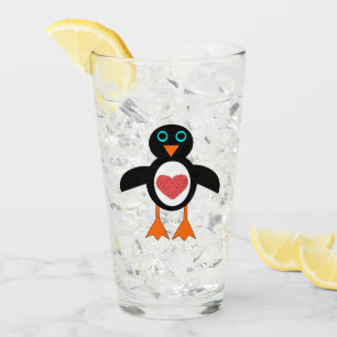 Cute Love Heart Penguin Glass
