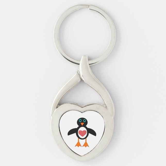 Cute Love Heart Penguin Keychain (Front)