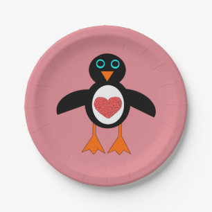 Cute Love Heart Penguin Paper Party Plates