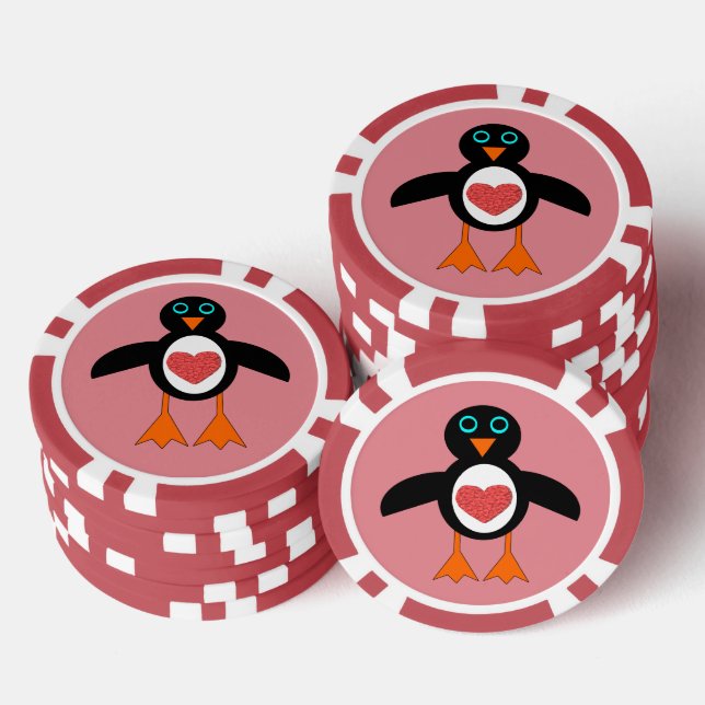 Cute Love Heart Penguin Poker Chips (Stack)