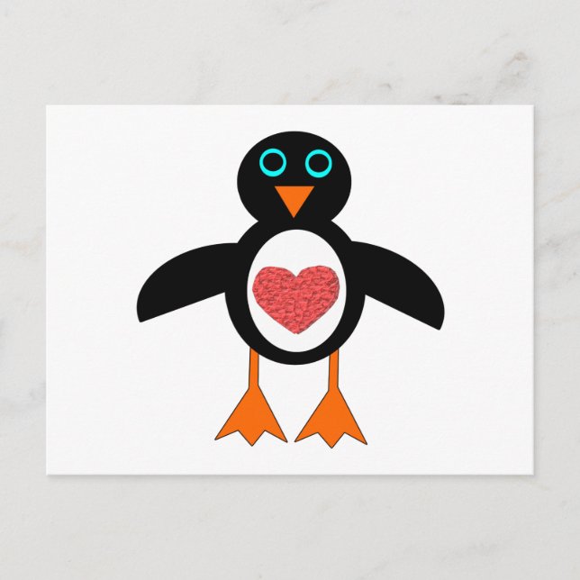 Cute Love Heart Penguin Postcard (Front)