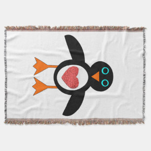 Cute Love Heart Penguin Throw Blanket