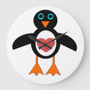 Cute Love Heart Penguin Wall Clock