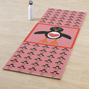 Cute Love Heart Penguin Yoga Mat