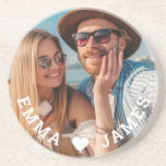 Cute Love Heart Photo Couples Personalised Names Coaster<br><div class="desc">Cute Love Heart Photo Couples Personalised Names Coasterse features your favourite photo with a love heart and personalised with your names in modern white script. Personalise by editing the text in the text box provided and adding your own picture. Perfect gifts for couples, girlfriend, wife, sweetheart and more for birthday,...</div>