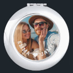 Cute Love Heart Photo Couples Personalised Names Compact Mirror<br><div class="desc">Cute Love Heart Photo Couples Personalised Names Compact Mirror features your favourite photo with a love heart and personalised with your names in modern white script. Personalise by editing the text in the text box provided and adding your own picture. Perfect gifts for couples, girlfriend, wife, sweetheart and more for...</div>