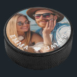 Cute Love Heart Photo Couples Personalised Names Hockey Puck<br><div class="desc">Cute Love Heart Photo Couples Personalised Names Hockey Pucks features your favourite photo with a love heart and personalised with your names in modern white script. Personalise by editing the text in the text box provided and adding your own picture. Perfect gifts for couples, girlfriend, wife, sweetheart and more for...</div>