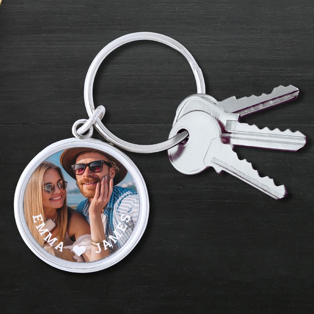 Cute Love Heart Photo Couples Personalised Names Key Ring (Creator Uploaded)