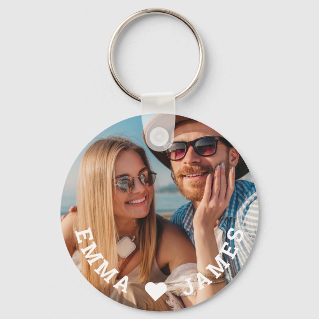 Cute Love Heart Photo Couples Personalised Names Key Ring (Front)