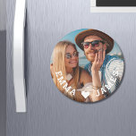 Cute Love Heart Photo Couples Personalised Names Magnet<br><div class="desc">Cute Love Heart Photo Couples Personalised Names Magnets features your favourite photo with a love heart and personalised with your names in modern white script. Personalise by editing the text in the text box provided and adding your own picture. Perfect gifts for couples, girlfriend, wife, sweetheart and more for birthday,...</div>