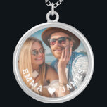 Cute Love Heart Photo Couples Personalised Names Silver Plated Necklace<br><div class="desc">Cute Love Heart Photo Couples Personalised Names Necklace features your favourite photo with a love heart and personalised with your names in modern white script. Personalise by editing the text in the text box provided and adding your own picture. Perfect gifts for couples, girlfriend, wife, sweetheart and more for birthday,...</div>