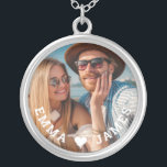 Cute Love Heart Photo Couples Personalised Names Silver Plated Necklace<br><div class="desc">Cute Love Heart Photo Couples Personalised Names Necklace features your favourite photo with a love heart and personalised with your names in modern white script. Personalise by editing the text in the text box provided and adding your own picture. Perfect gifts for couples, girlfriend, wife, sweetheart and more for birthday,...</div>