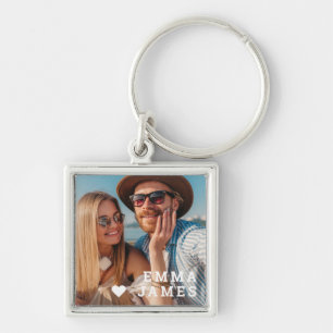 Cute Love Heart Photo Couples Personalized Names Key Ring