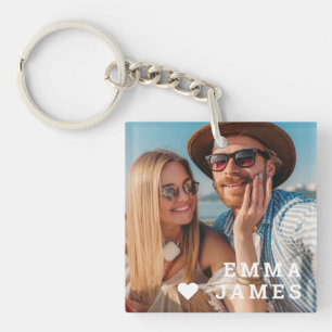 Cute Love Heart Photo Couples Personalized Names Key Ring