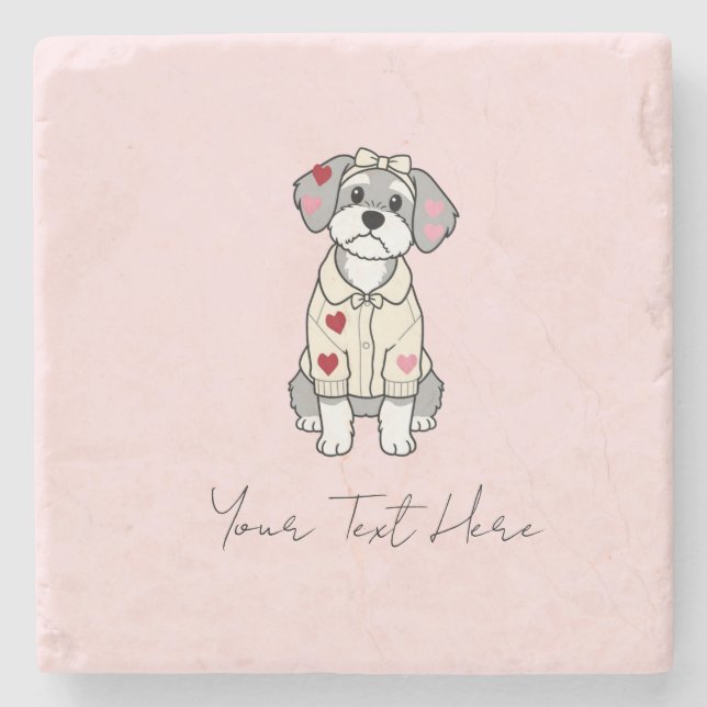 Cute love heart schnauzer design with long ears stone coaster (Front)