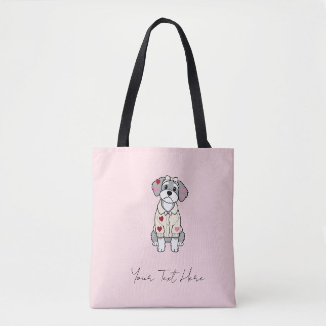 Cute love heart schnauzer design with long ears tote bag (Front)