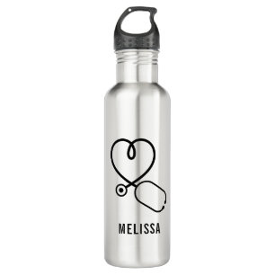 Cute Love Heart Stethoscope Personalised Name 710 Ml Water Bottle