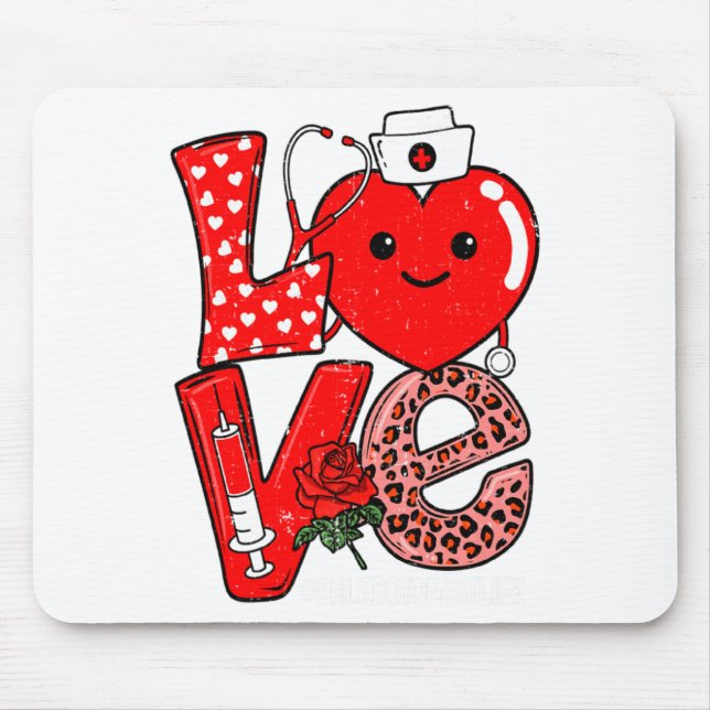 Cute Love Heart Stethoscope Phlebotomist Life Vale Mouse Mat (Front)