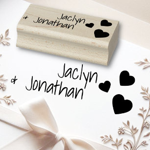 Cute Love Hearts 2 Names Wedding Engagement Custom Rubber Stamp