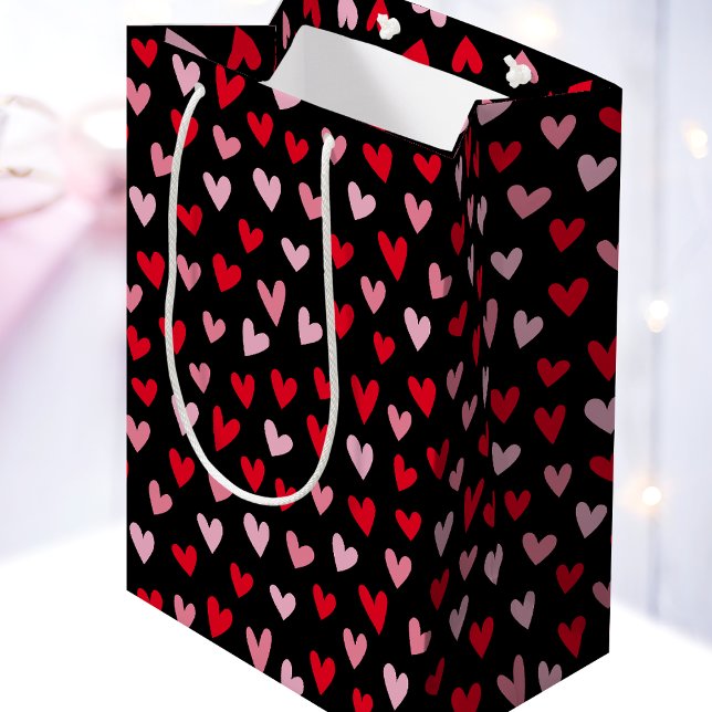 Cute Love Hearts Black Pink Red Valentine Medium Gift Bag (Creator Uploaded)