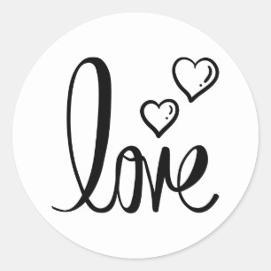Cute Love Hearts Black White Wedding Bridal Shower Classic Round Sticker