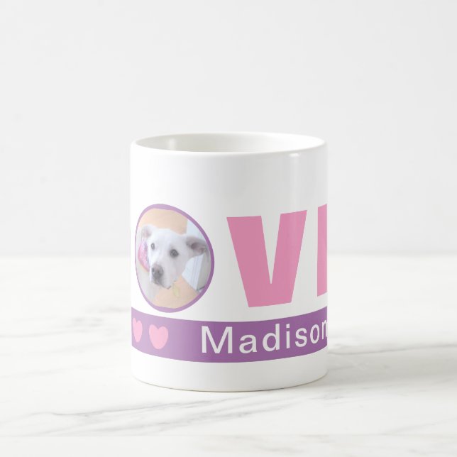 Cute Love Hearts Dog Photo Valentines Day Pink Coffee Mug (Center)