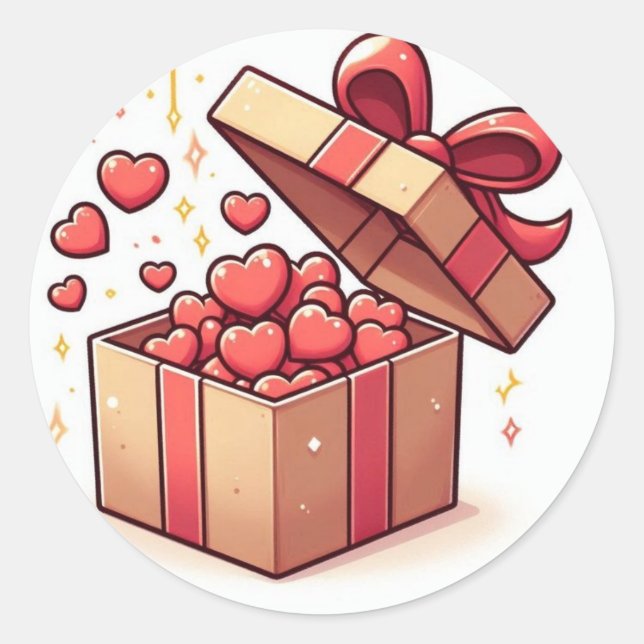 ​Cute Love Hearts Gift Box Sticker (Front)