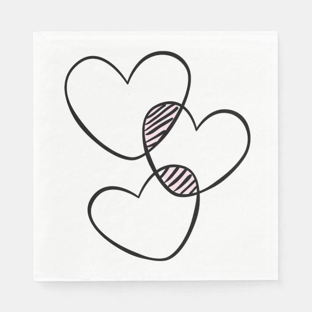 Cute Love Hearts Pink Black White Wedding Napkin (Front)