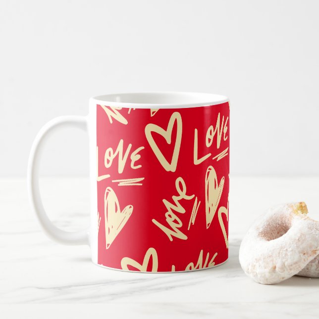 Cute Love Hearts Valentine's Day  Coffee Mug (With Donut)