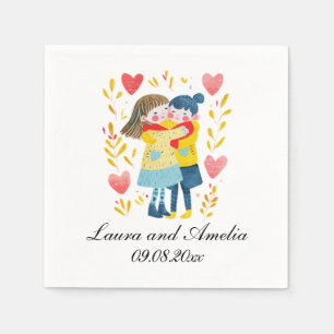 Cute Love & Hearts Women Couple Wedding Napkin