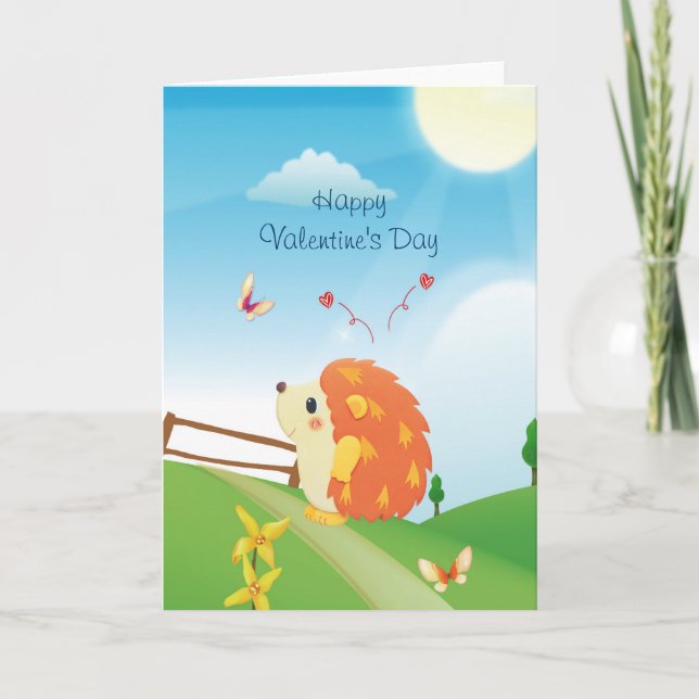 Cute Love Hedgehog with Butterfly Sunny Day Holiday Card (Front)