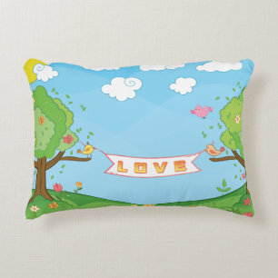 Cute Love Kindness Trees Flowers Birds Kid's Name Decorative Cushion