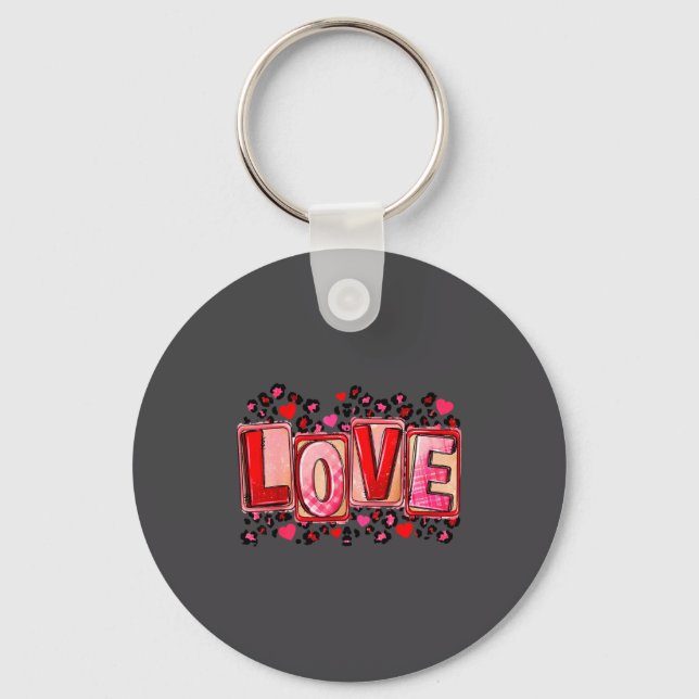 Cute Love Lettering Leopard Day Pink Valentine s Key Ring (Front)